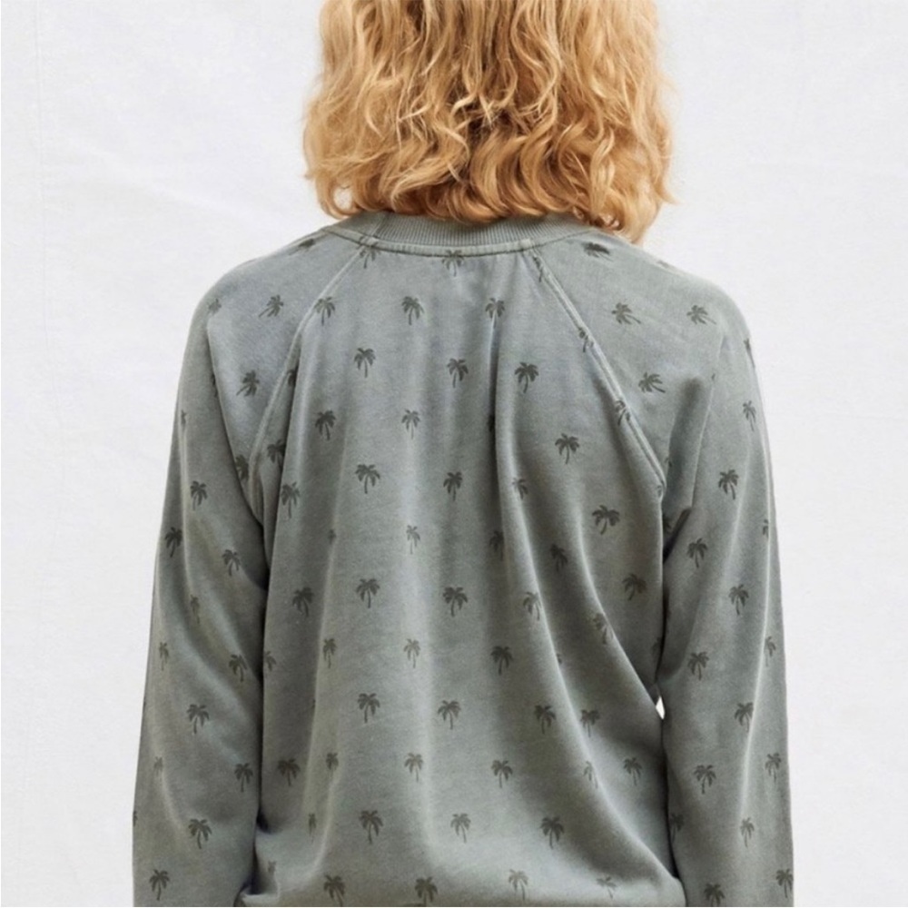 SUNDRY Raglan Pullover Palm Sweatshirt in Eucalyptus Twee Graphic Print 0 - Picture 4 of 14